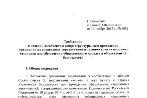 Urdhri për miratimin e procedurës për pajisjen e organizatorëve të garave sportive zyrtare me një listë të personave të cilëve u ndalohet të vizitojnë vendet e garave zyrtare sportive në ditët e mbajtjes së tyre - Rossiyskaya Gazeta